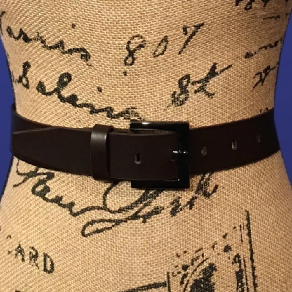 UNBRANDED 100% Synthetic Wide Belt #102618, Dark Brown/Black Stainless, NWOT